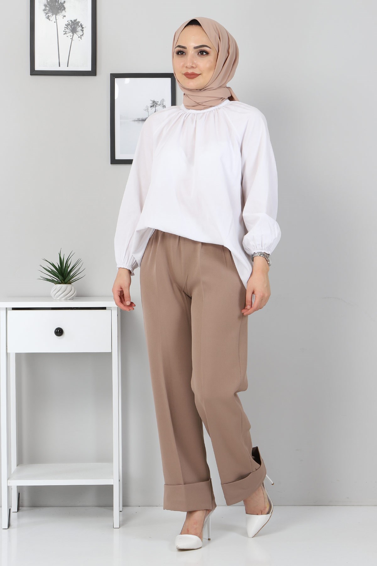 Duble Paça Kumaş Pantolon Vizon 10659