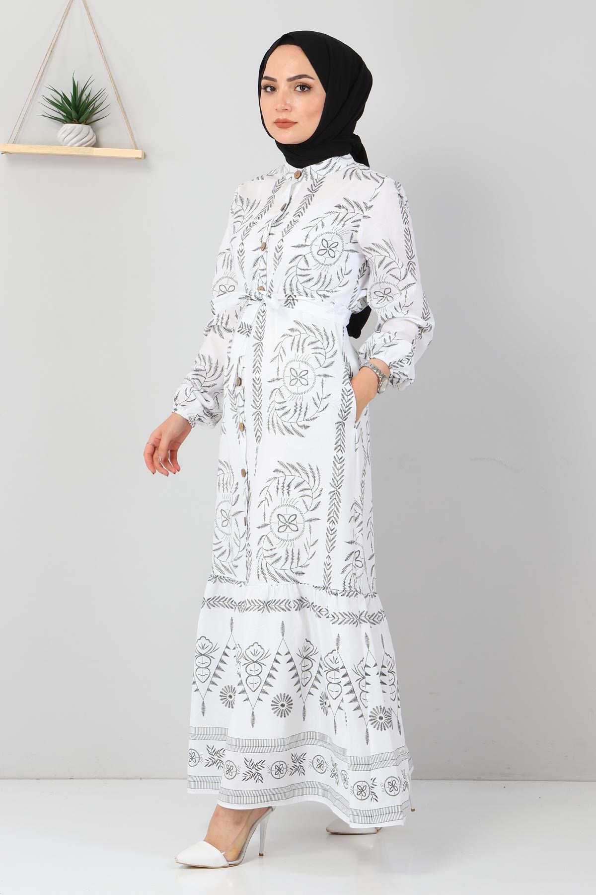 Düğme Detaylı Elbise Siyah 10644