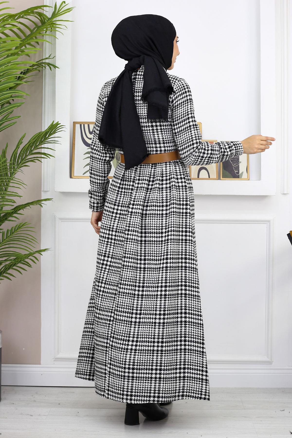 Düğme Detaylı Elbise Siyah 19166