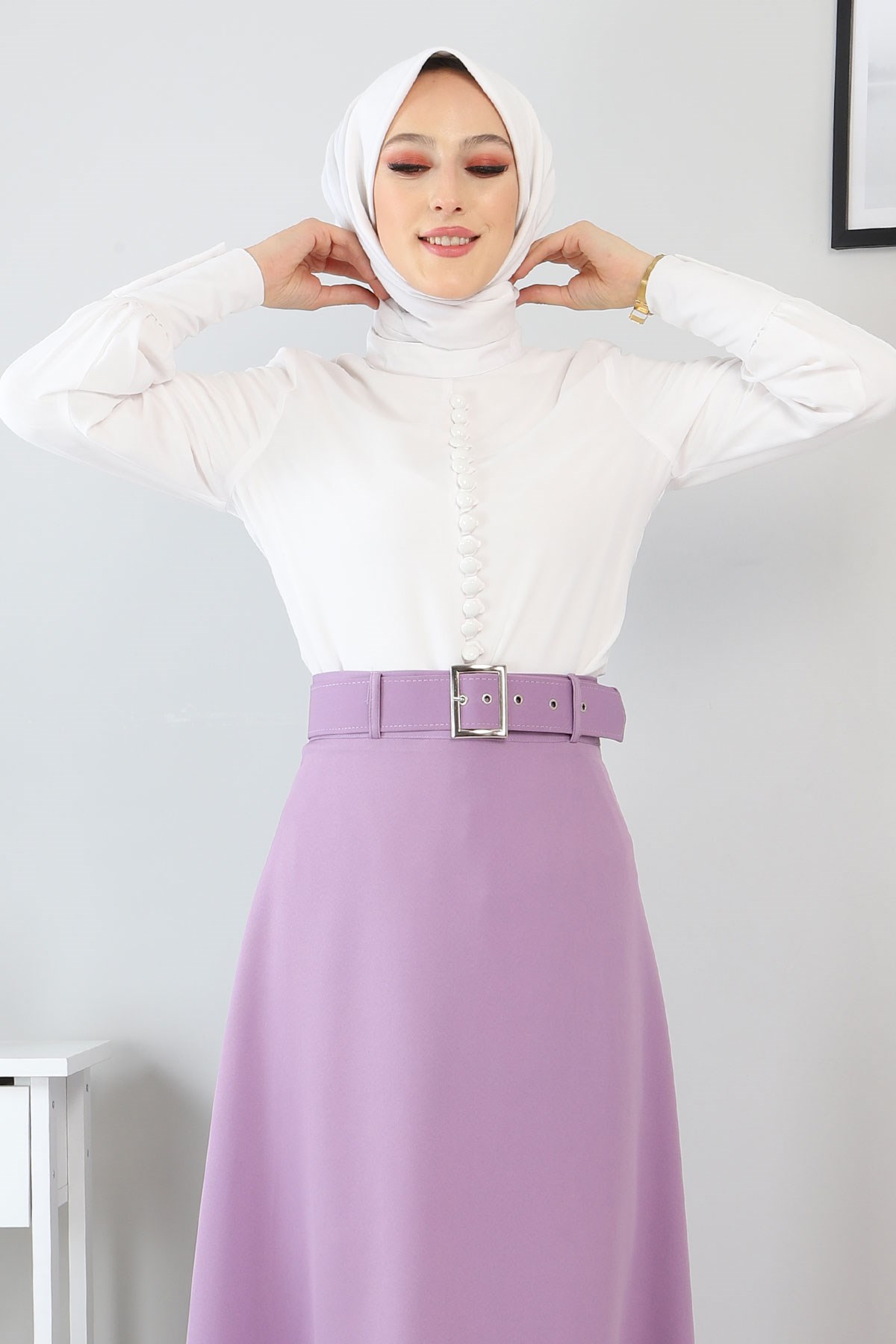 Düğme Detaylı Etekli Takım Ekru 10626