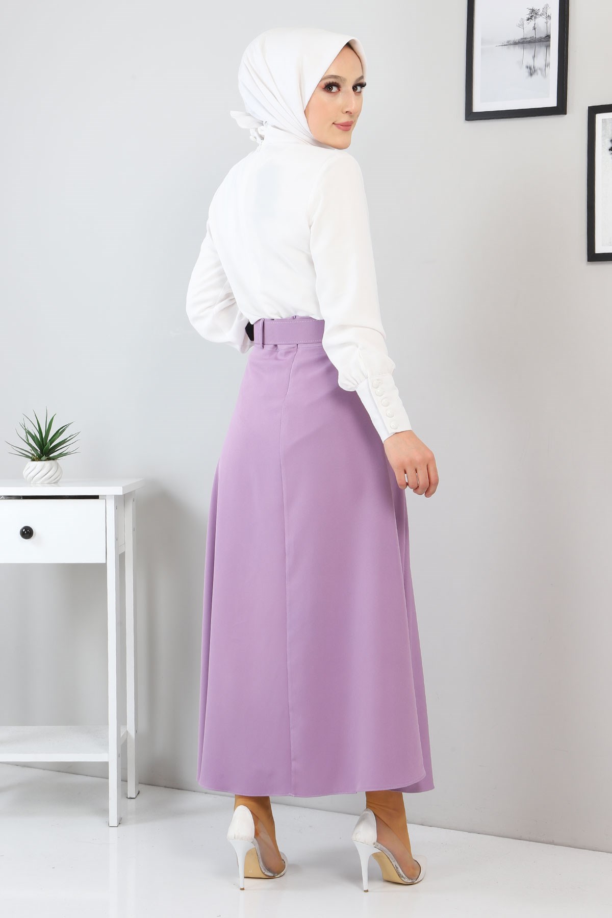 Düğme Detaylı Etekli Takım Ekru 10626