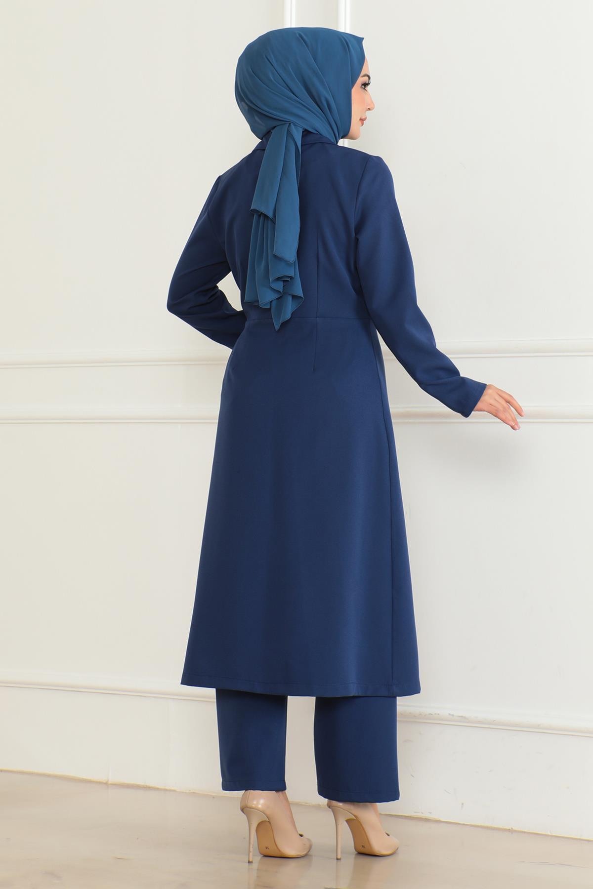 Düğme Detaylı Fermuarlı Takım İndigo İndigo MSW19219-2