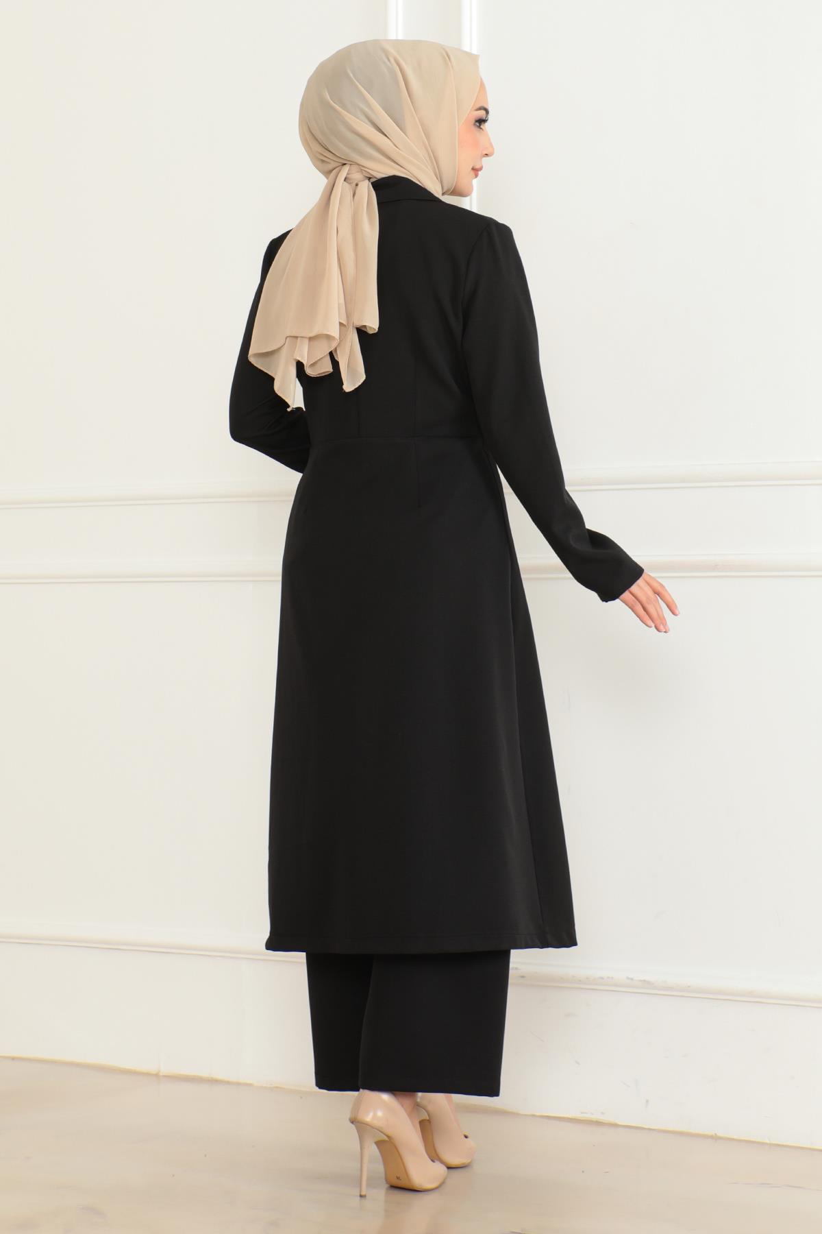 Düğme Detaylı Fermuarlı Takım Siyah Siyah MSW19219-1