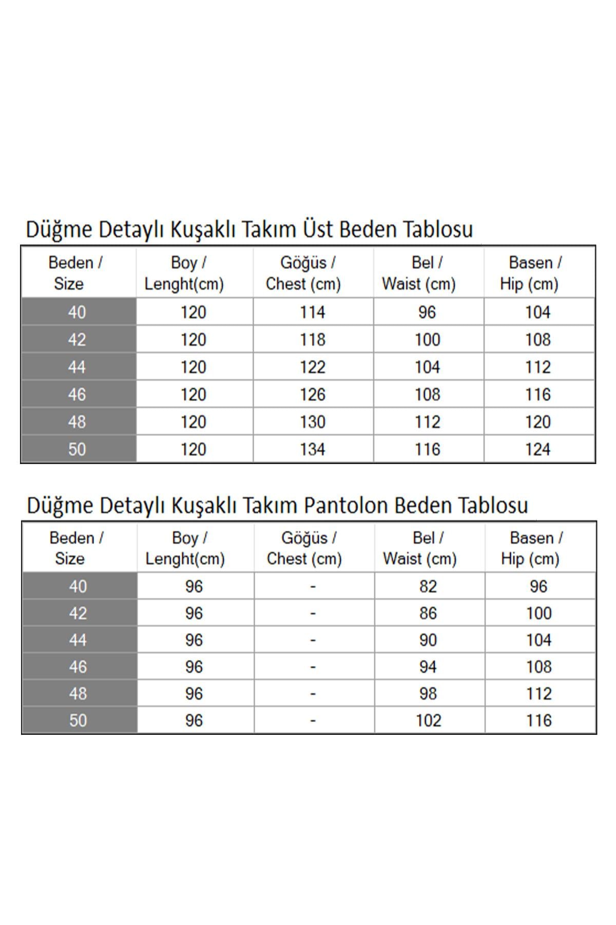 Düğme Detaylı Kuşaklı Takım Bej 19291