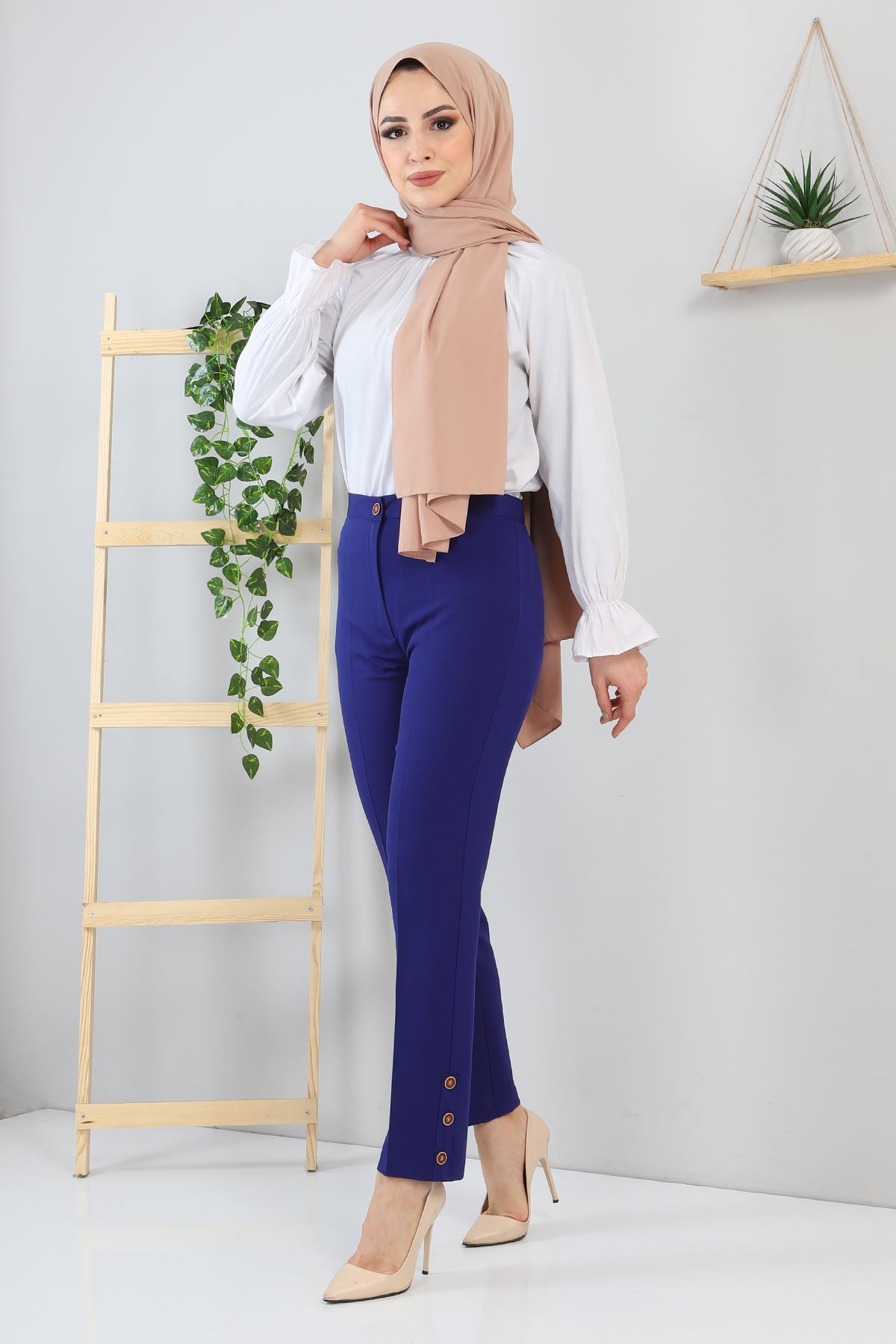 Düğme Detaylı Pantolon İndigo 10632
