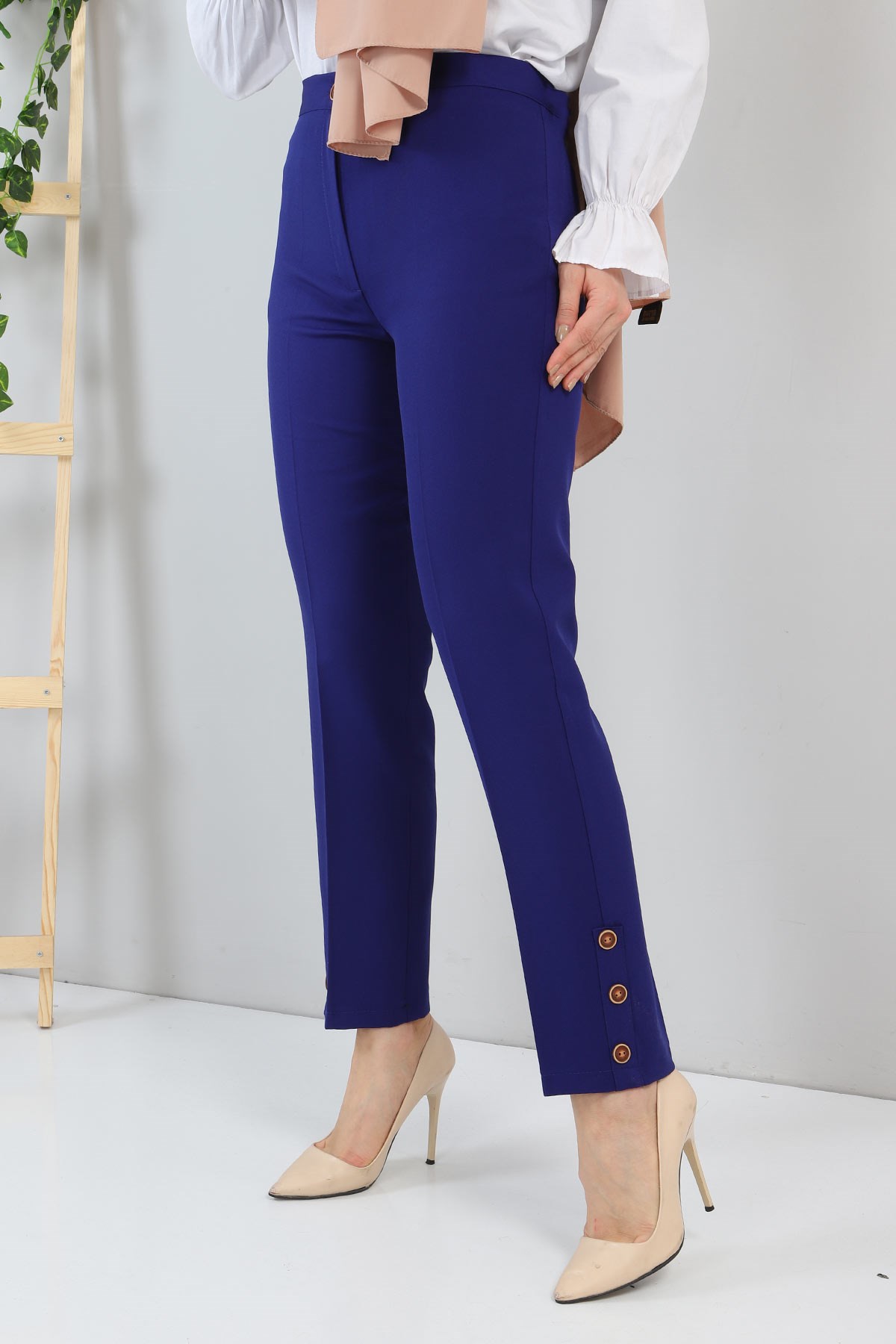 Düğme Detaylı Pantolon İndigo 10632