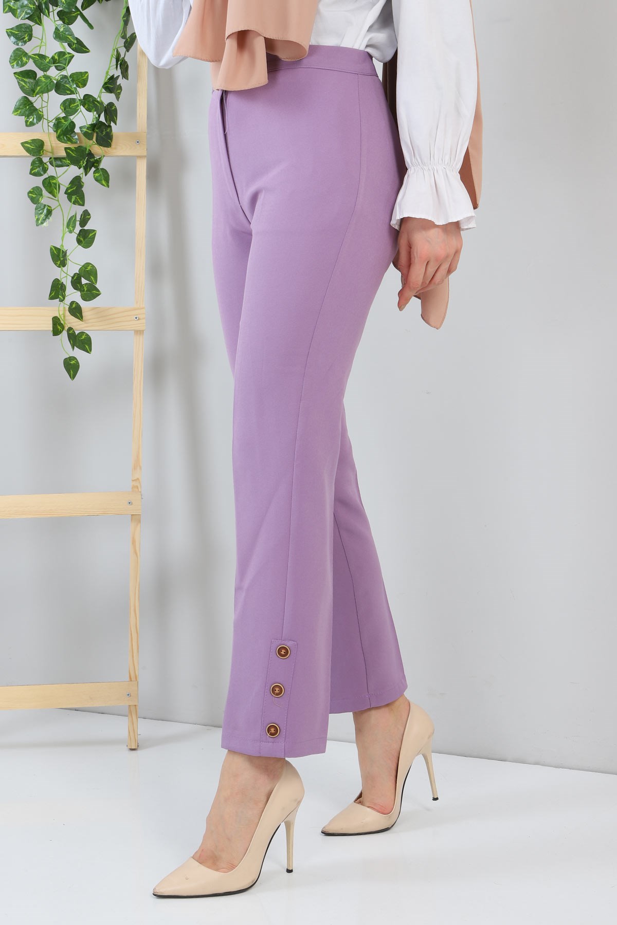 Düğme Detaylı Pantolon Lila 10632