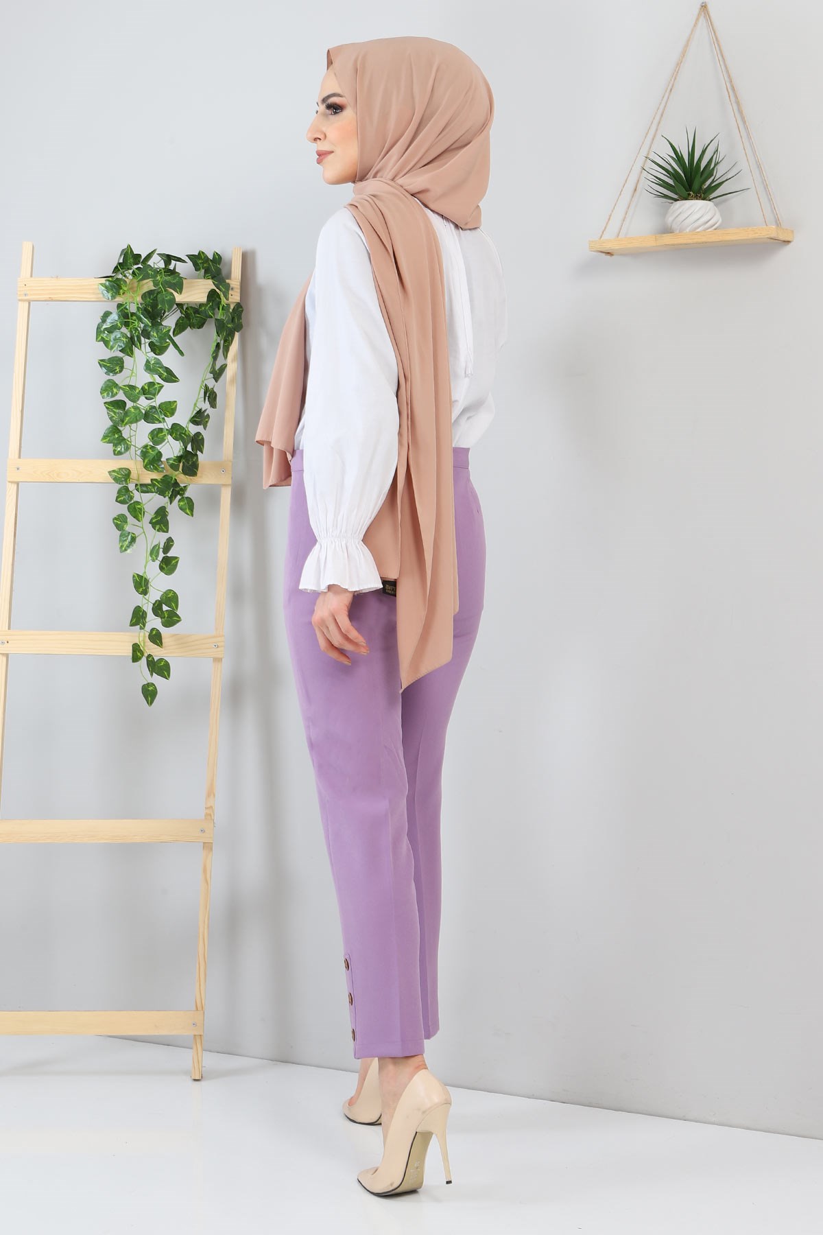 Düğme Detaylı Pantolon Lila 10632