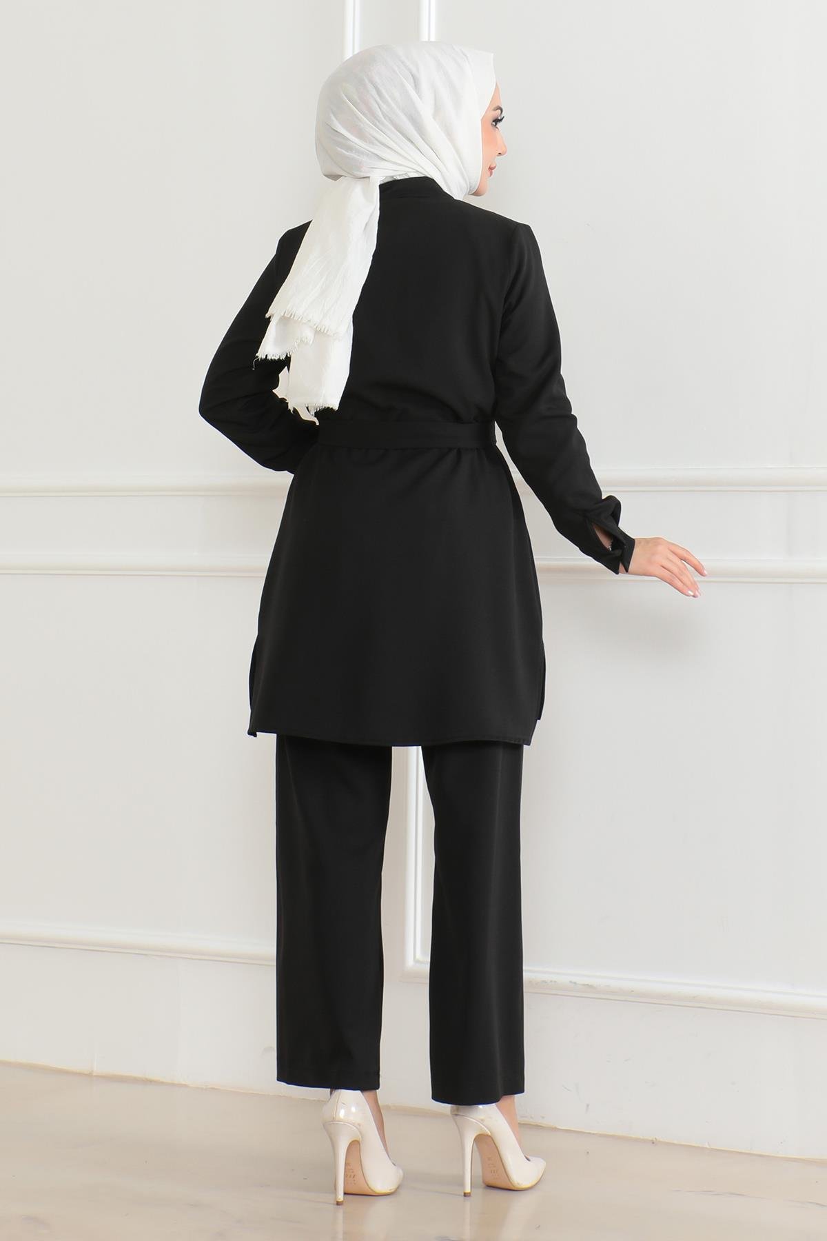 Düğme Detaylı Takım Siyah 19223