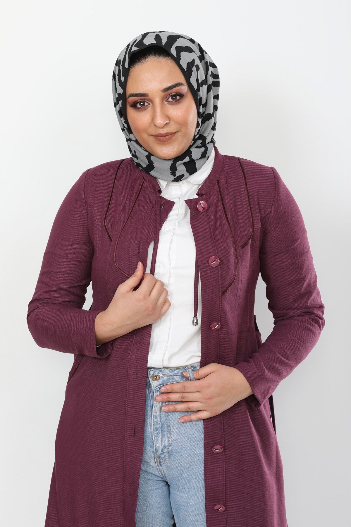 Düğme Detaylı Tesettür Kap Mürdüm Mürdüm 826