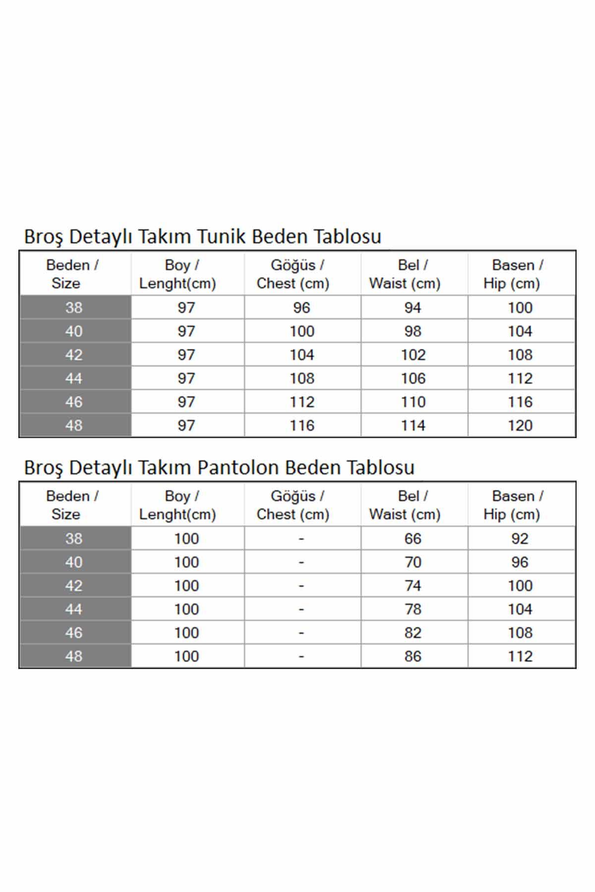 Düğmeli Broş Detaylı Takım Gül Kurusu 19178