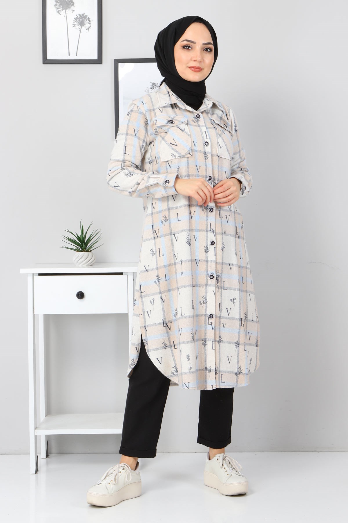 Düğmeli Cepli Tunik Bej 10322