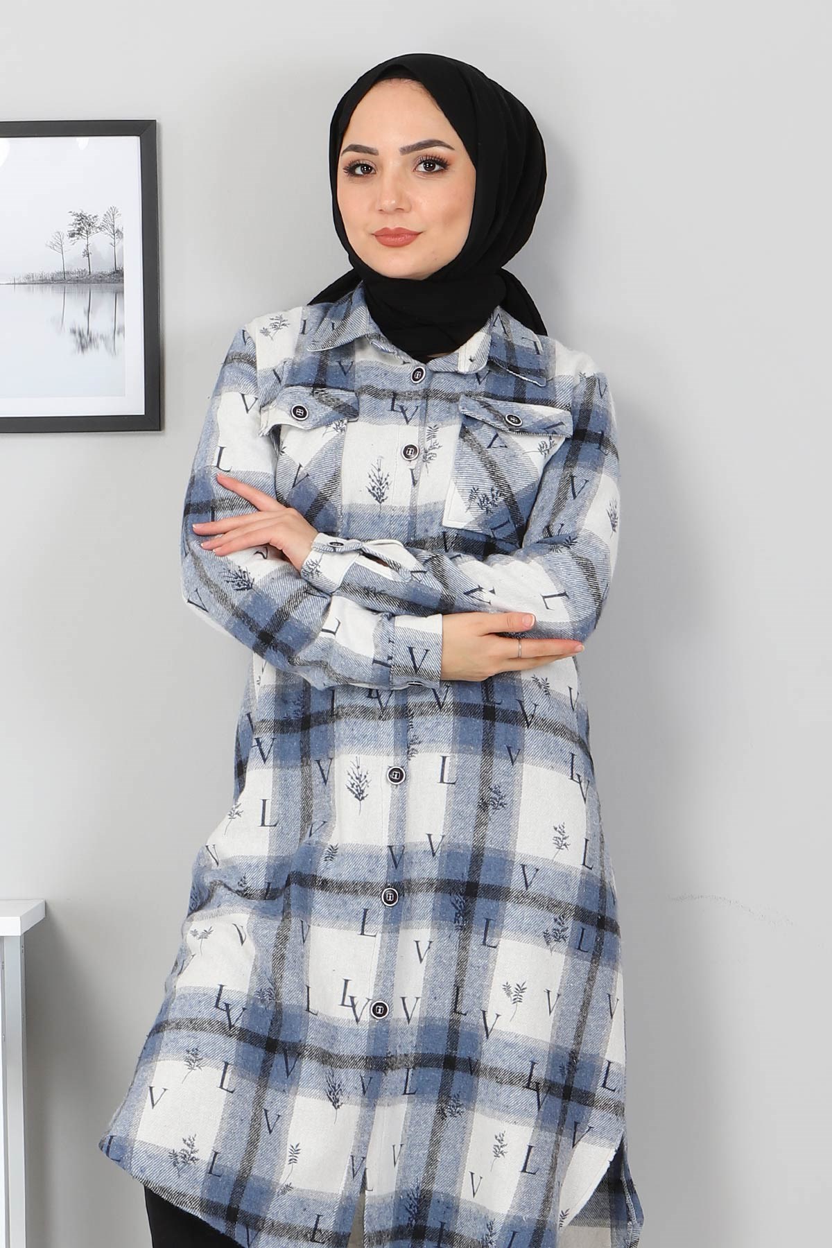 Düğmeli Cepli Tunik İndigo 10322