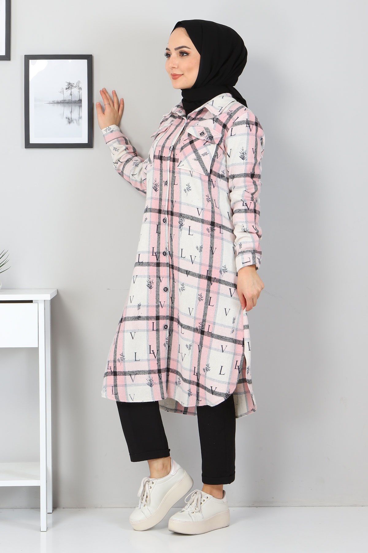 Düğmeli Cepli Tunik Pudra 10322