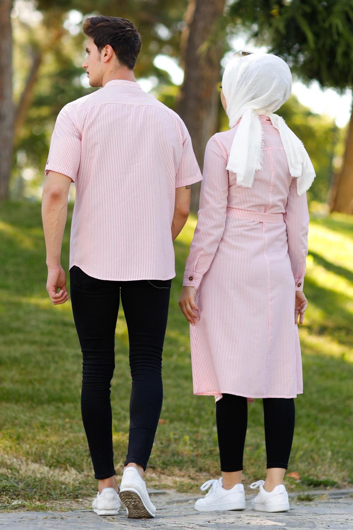 Düğmeli Çizgili Tunik Pembe 10792