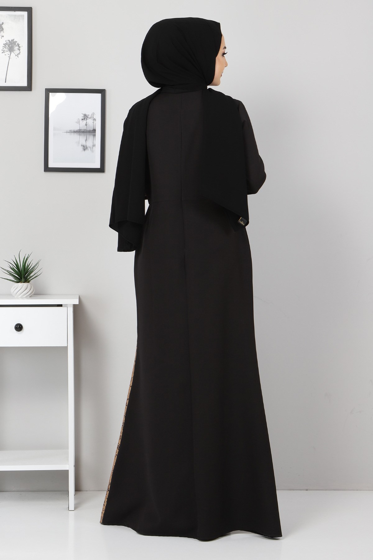 Düğmeli Dantelli Abiye Siyah 9979
