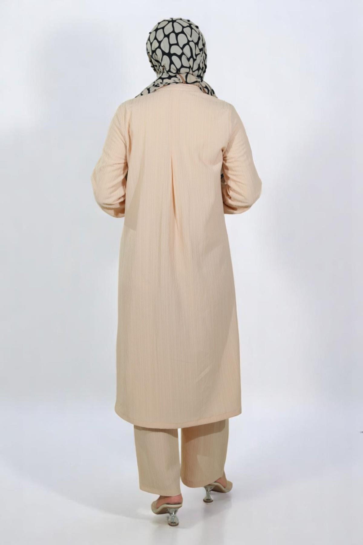 Düğmeli İkili Takım Bej 19179