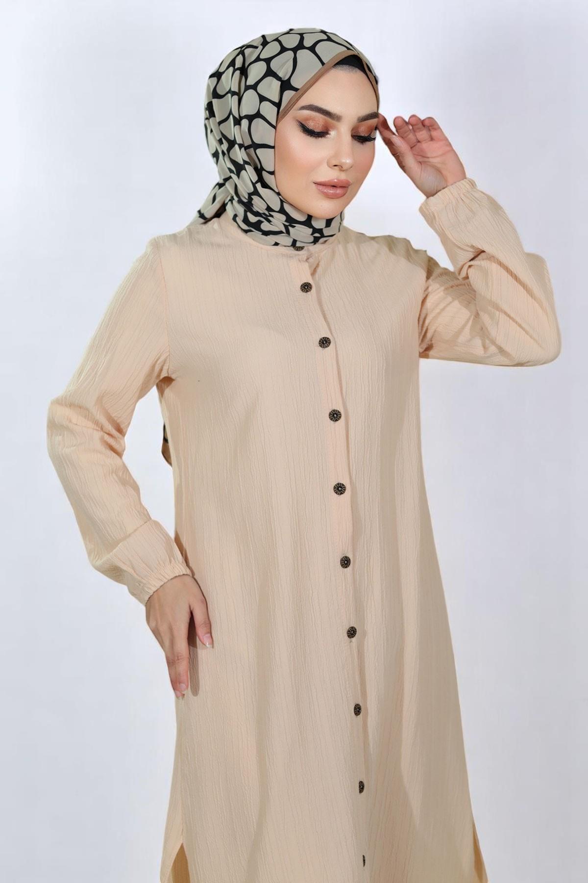 Düğmeli İkili Takım Bej 19179