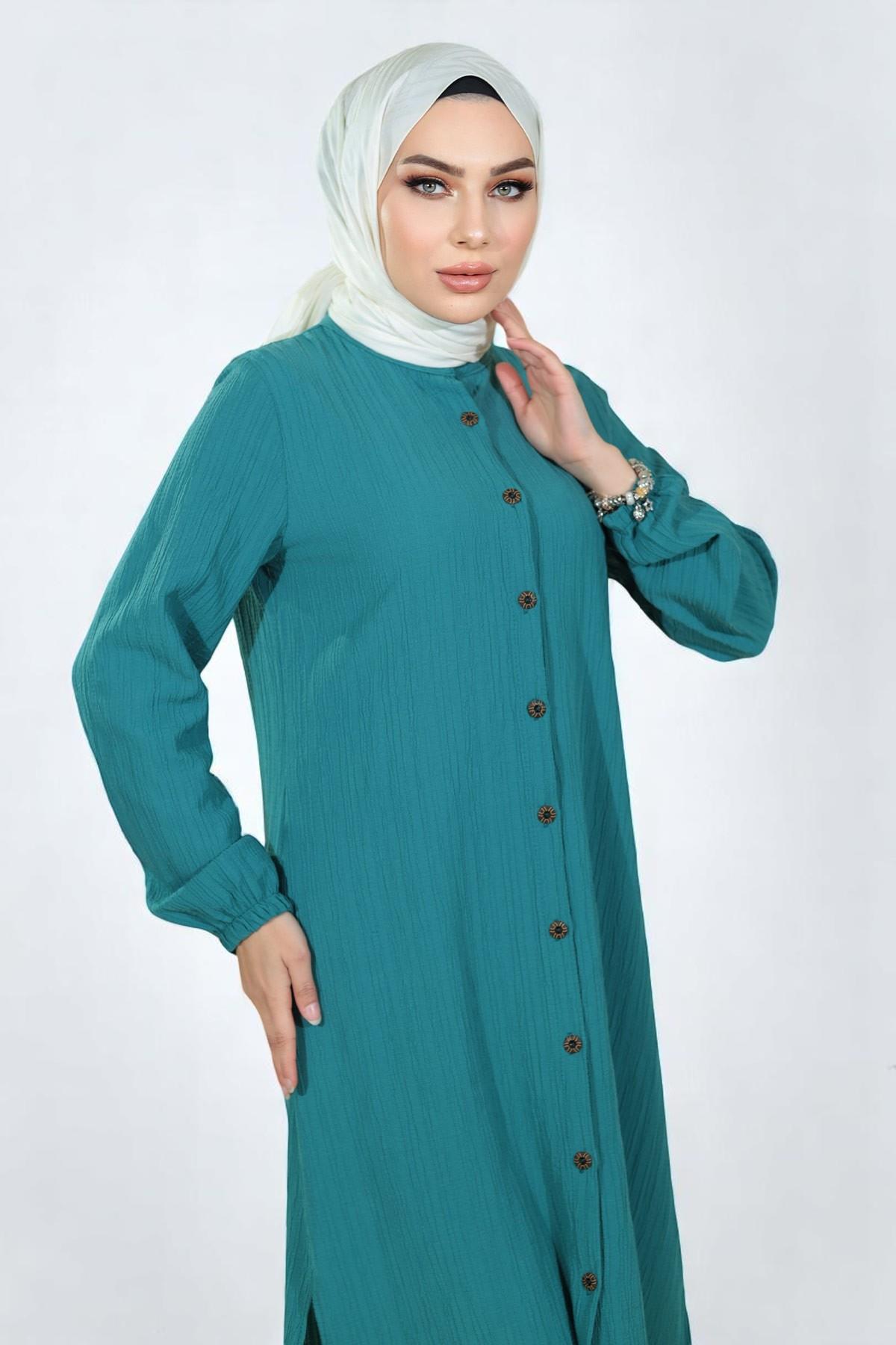 Düğmeli İkili Takım Turkuaz 19179