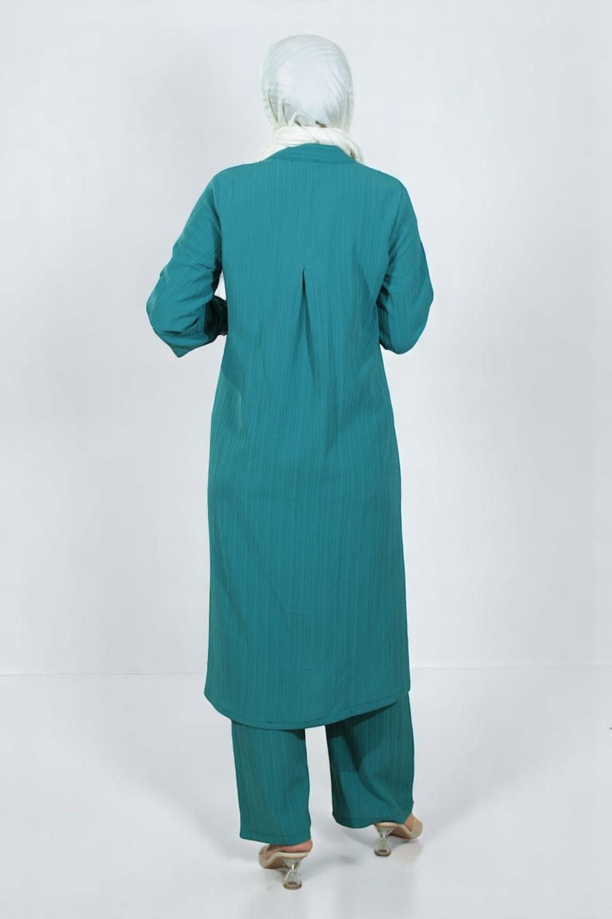 Düğmeli İkili Takım Turkuaz 19179