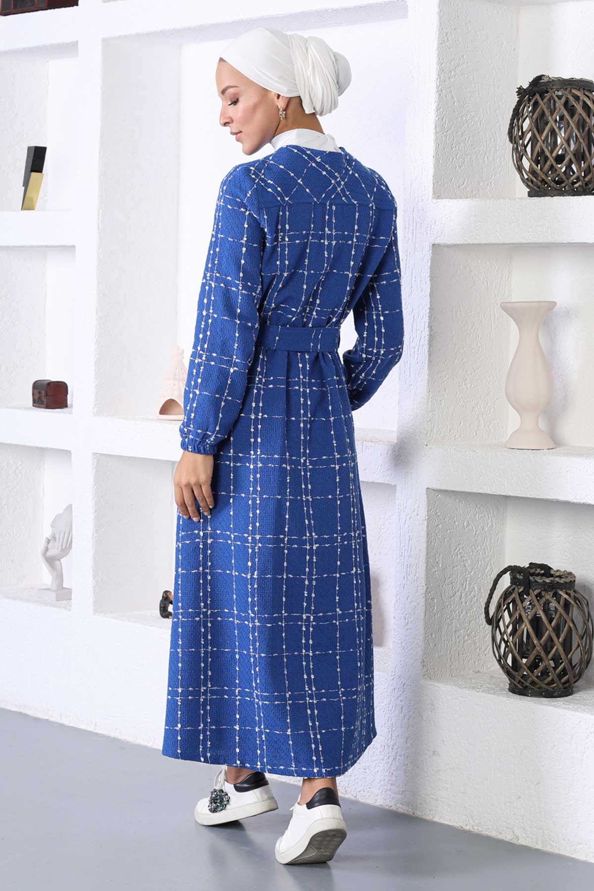 Düğmeli Kaşe Kaban Mavi 10295