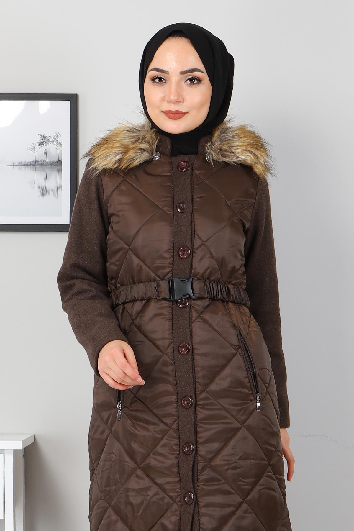 Düğmeli Kaşe Kahverengi 2358
