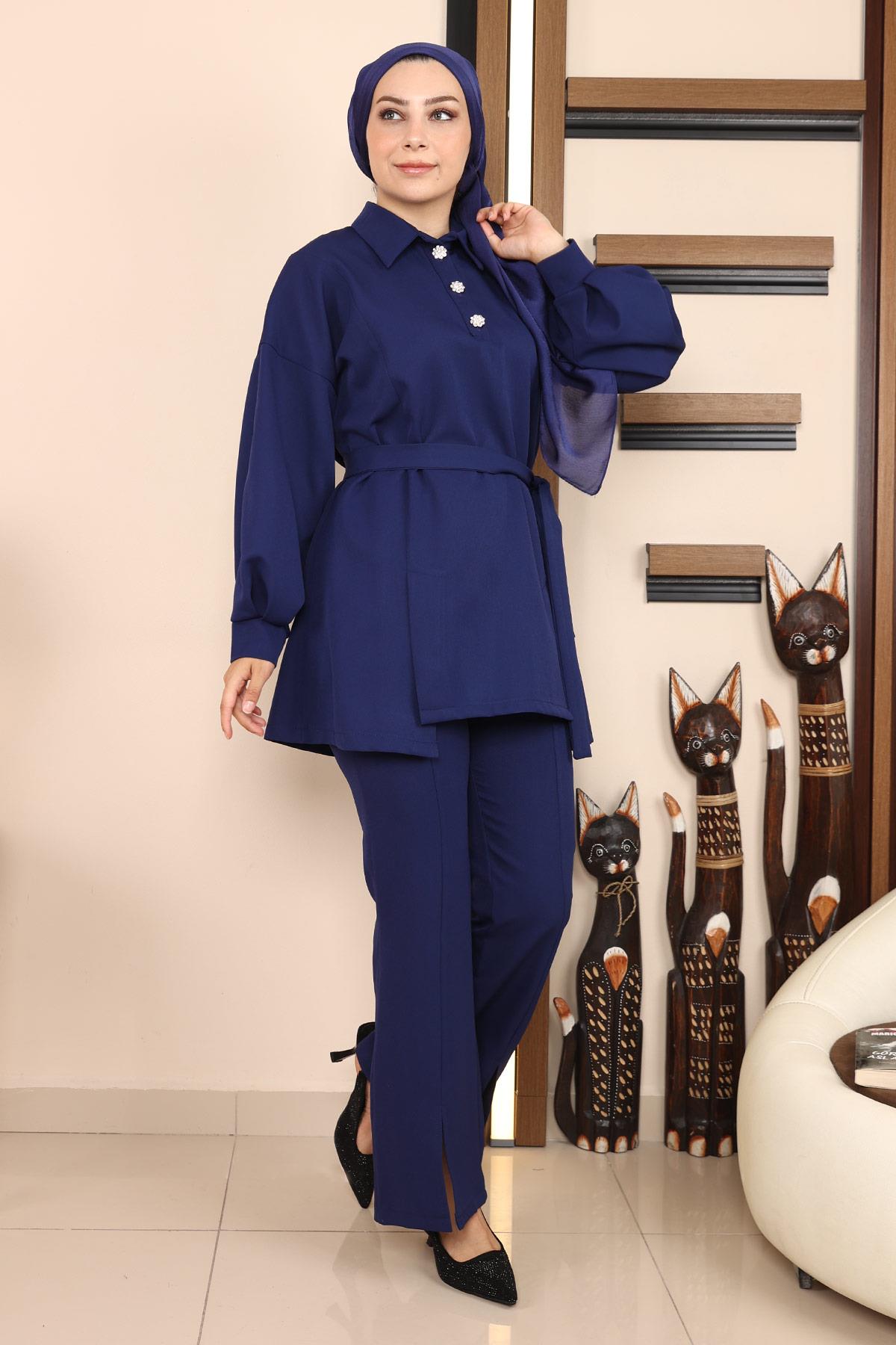 Düğmeli Klasik Takım İndigo İndigo MSW19129-2