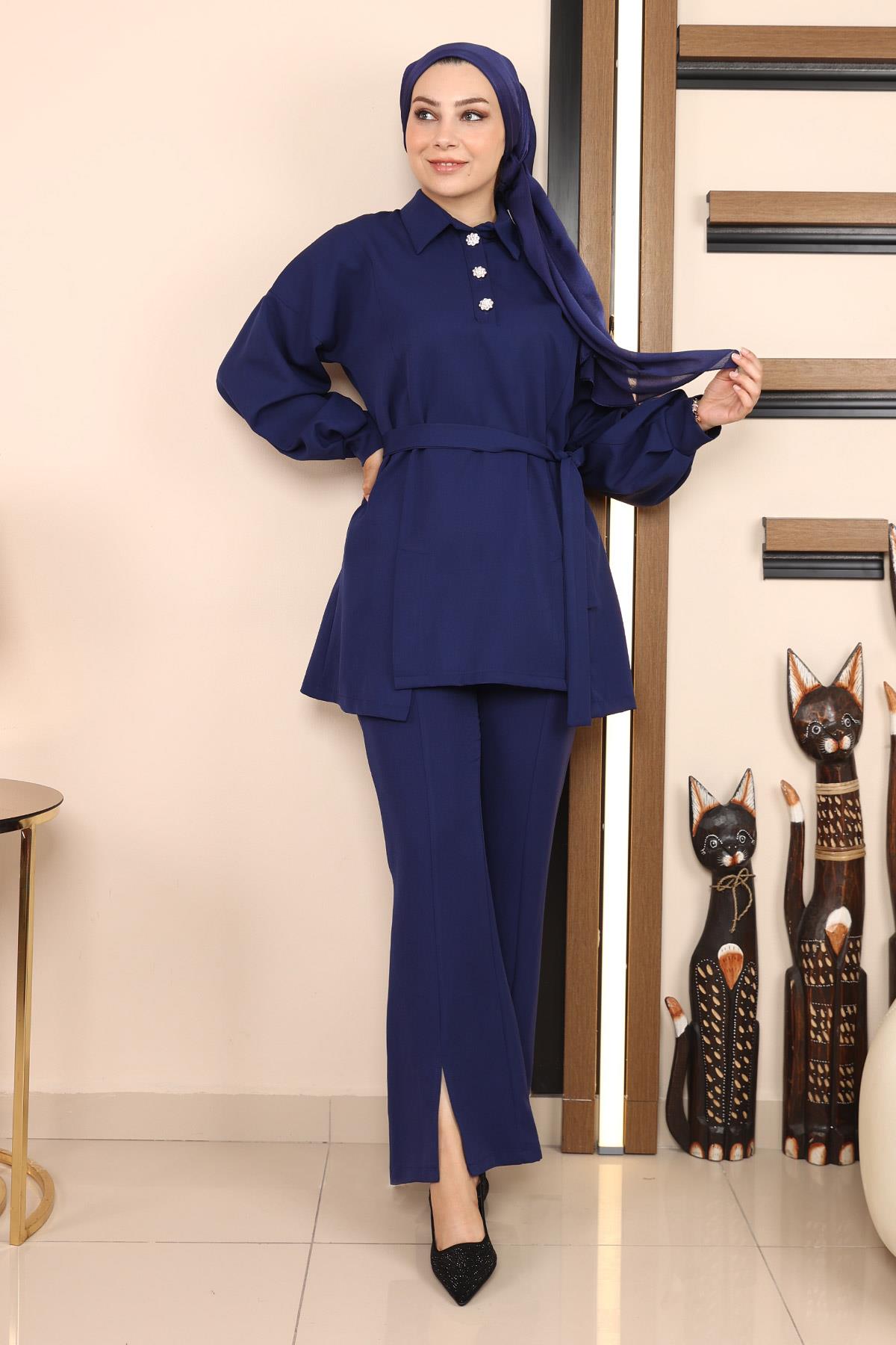 Düğmeli Klasik Takım İndigo İndigo MSW19129-2