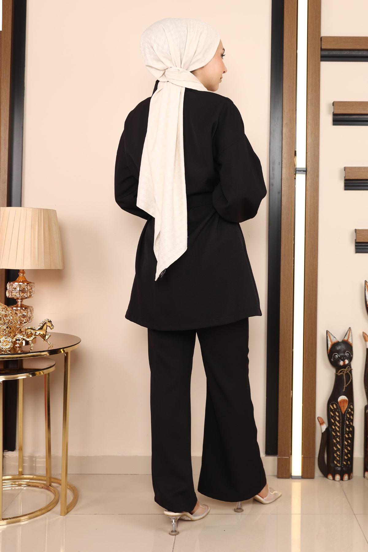 Düğmeli Klasik Takım Siyah Siyah MSW19129-1