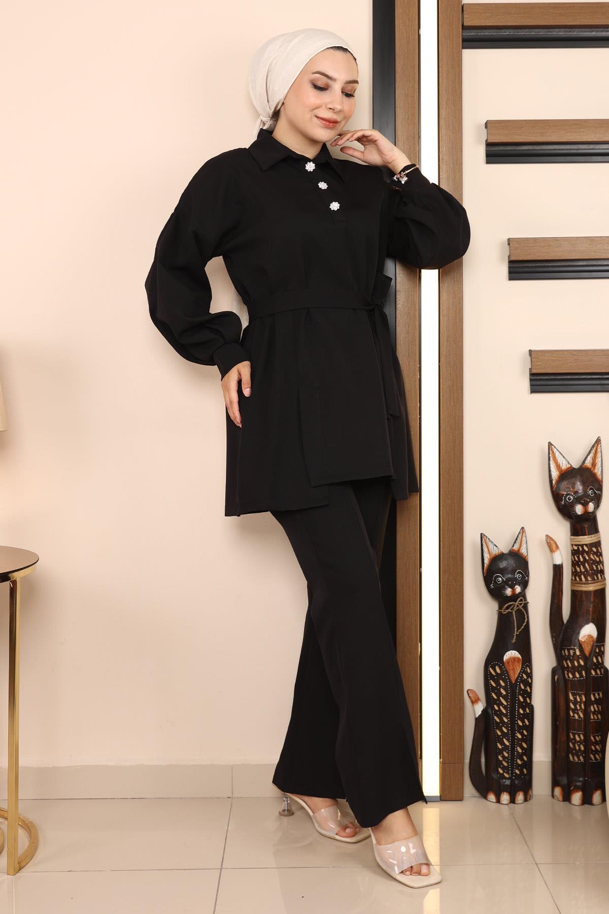 Düğmeli Klasik Takım Siyah Siyah MSW19129-1