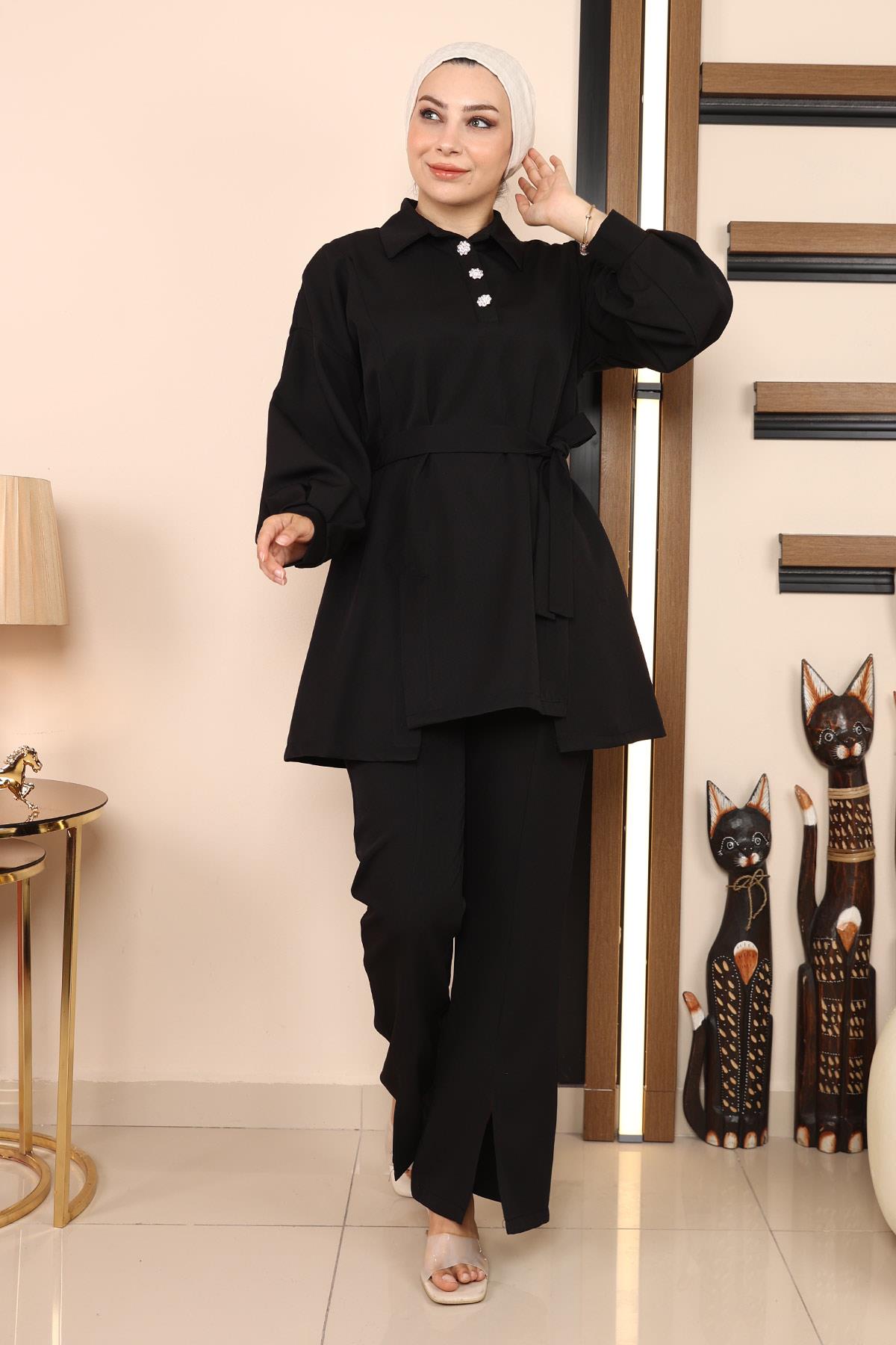 Düğmeli Klasik Takım Siyah Siyah MSW19129-1