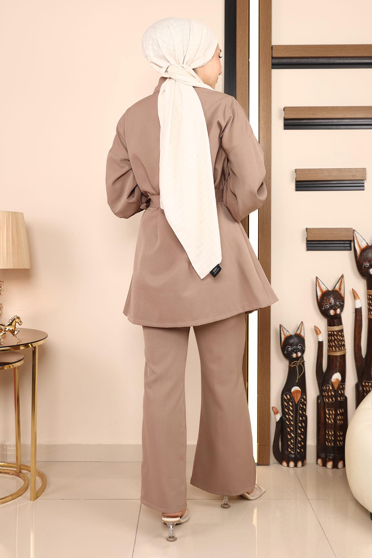 Düğmeli Klasik Takım Vizon Vizon MSW19129-3