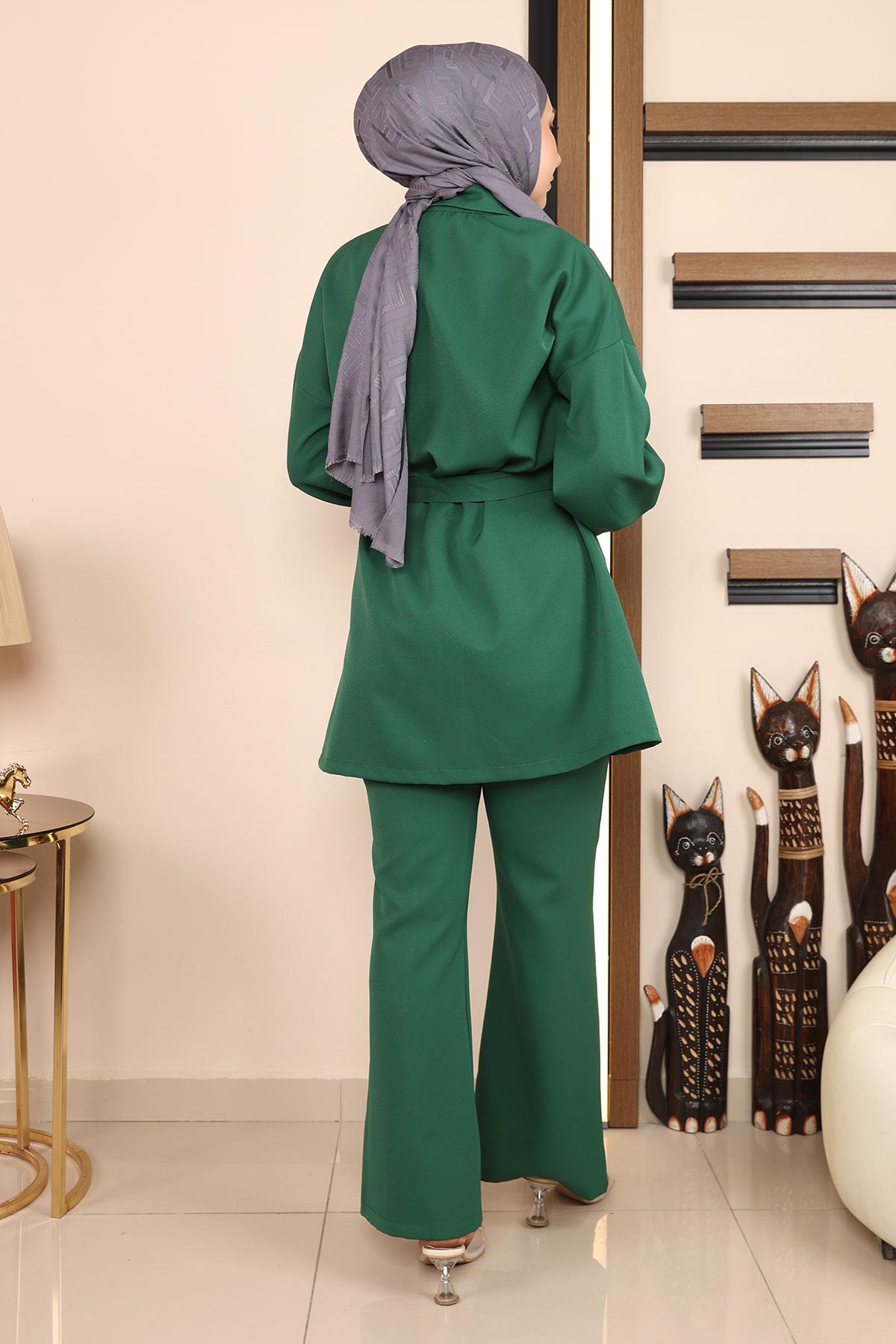 Düğmeli Klasik Takım Zümrüt Zümrüt MSW19129-4