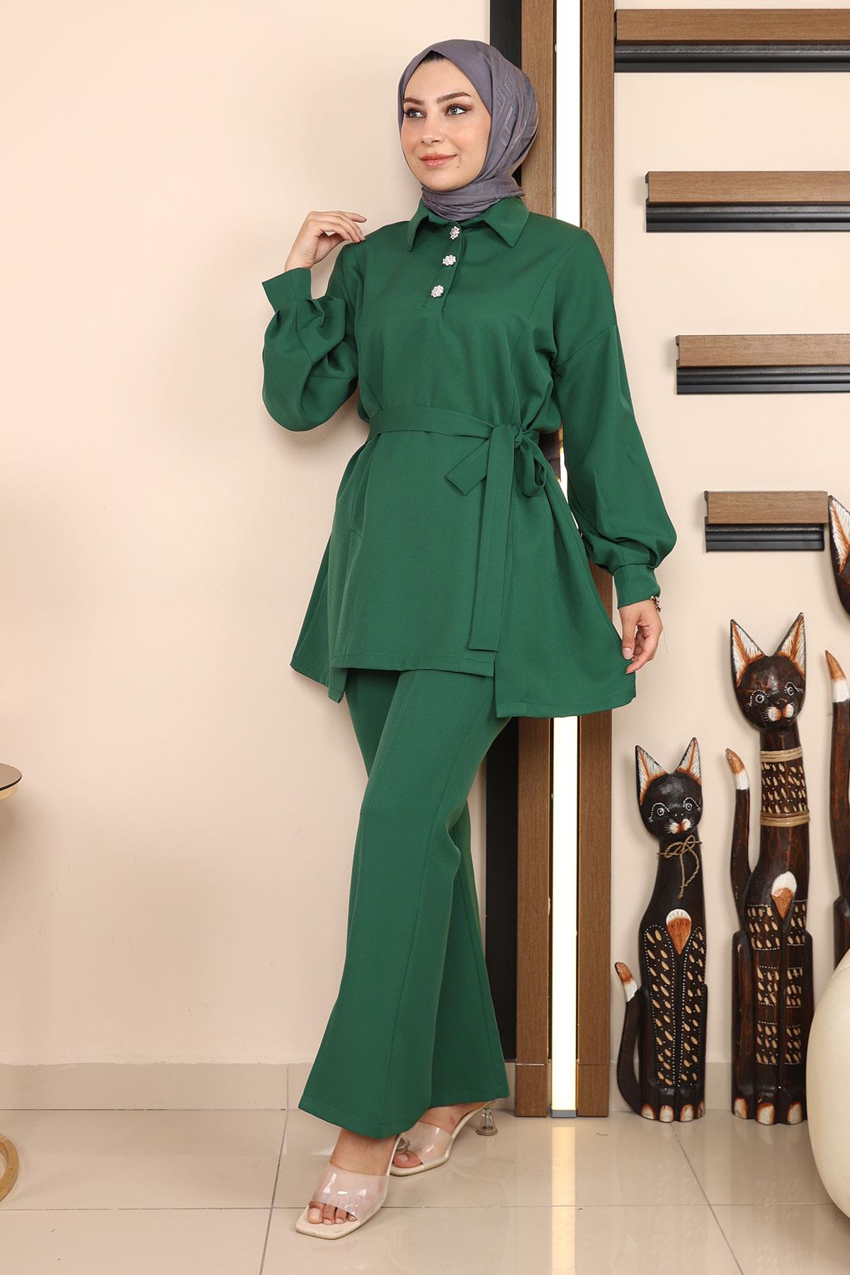 Düğmeli Klasik Takım Zümrüt Zümrüt MSW19129-4