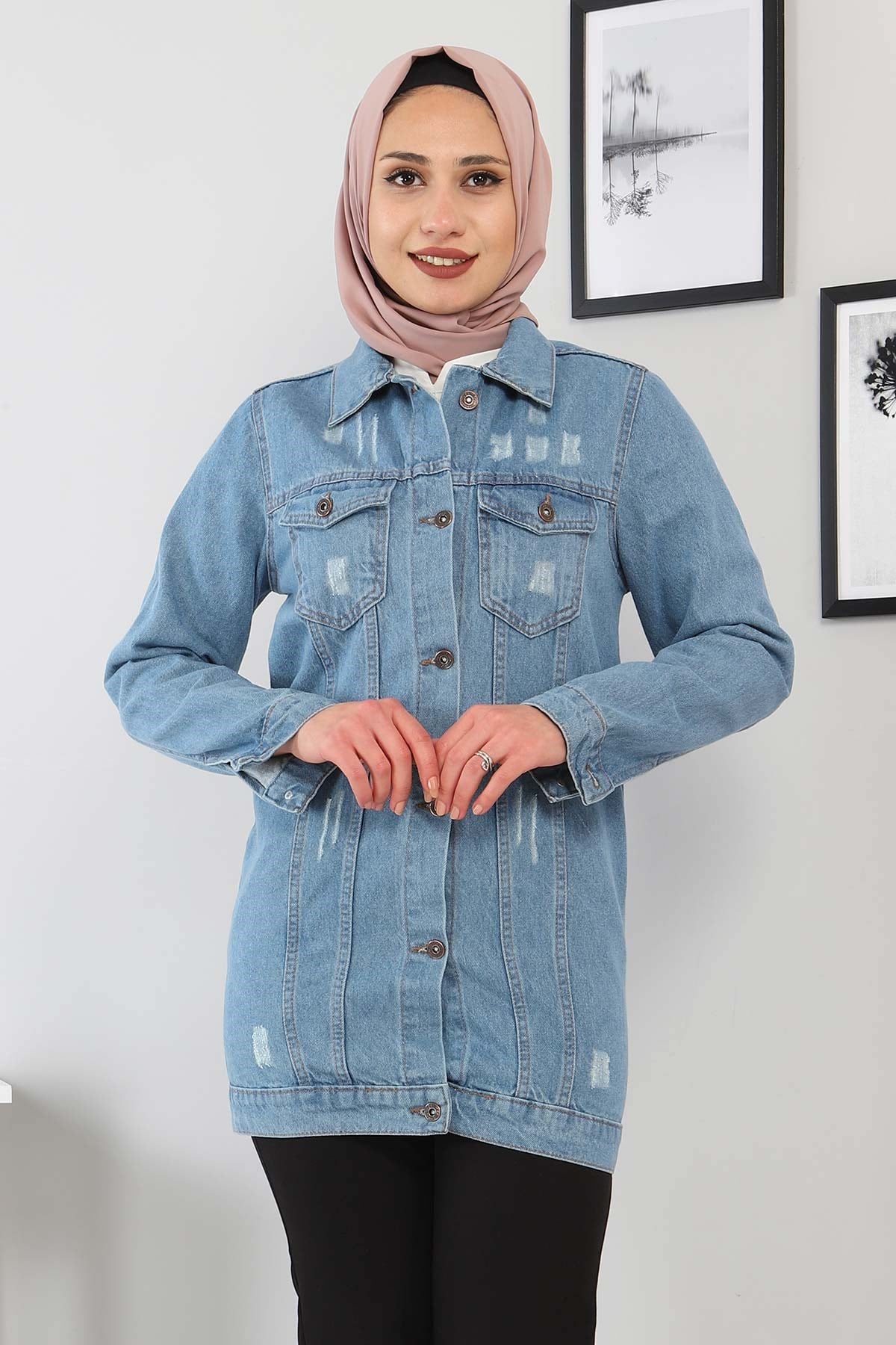 Düğmeli Kot Ceket Buz Mavisi 6009
