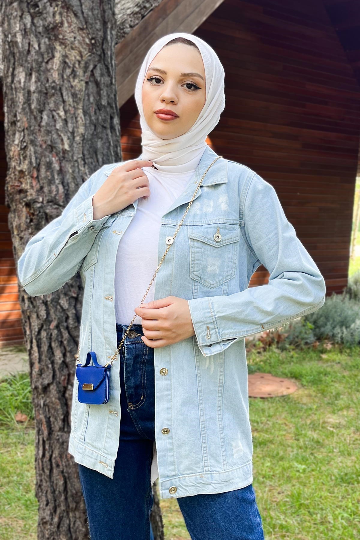 Düğmeli Kot Ceket Gri 6009