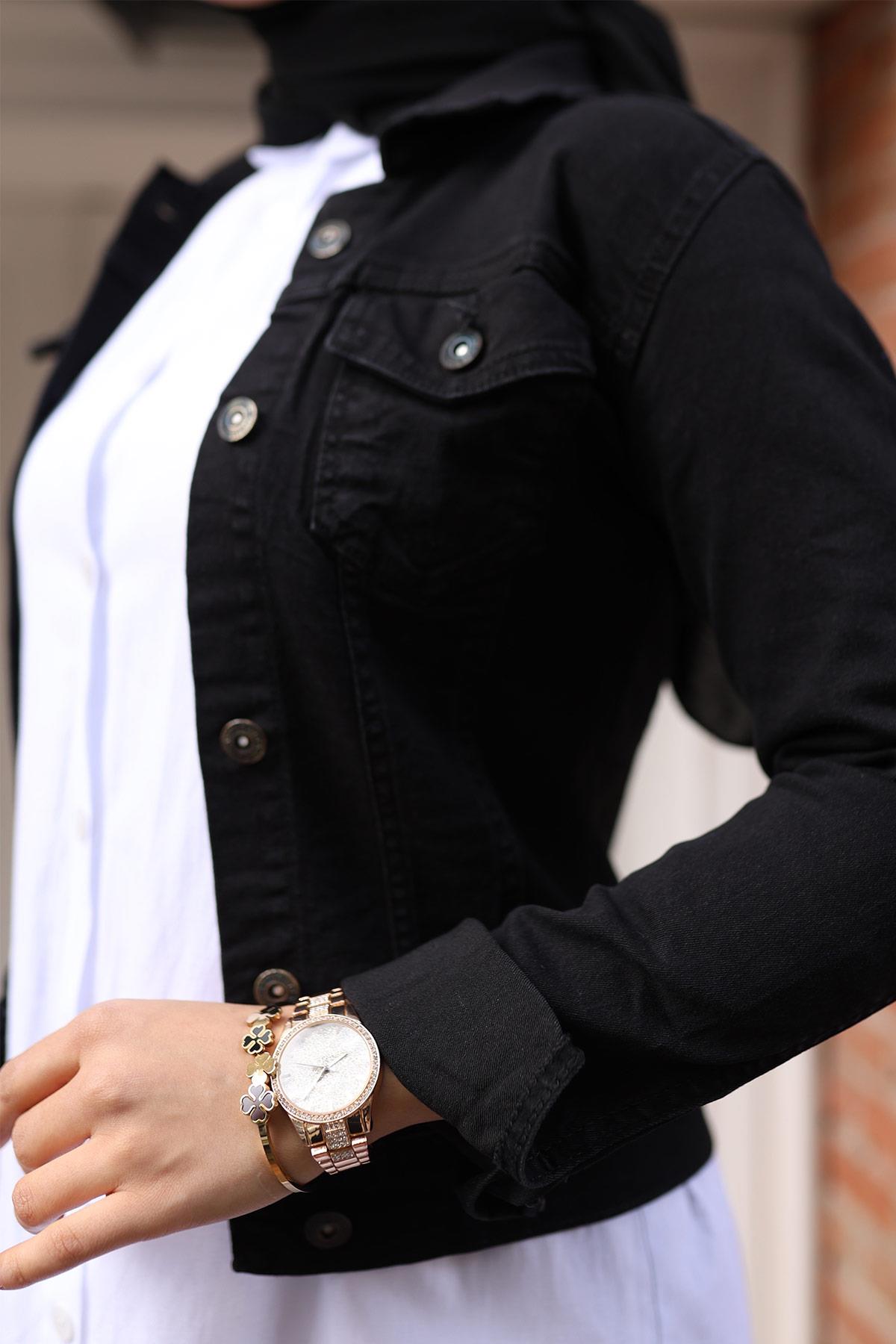 Düğmeli Kot Ceket Siyah 6027