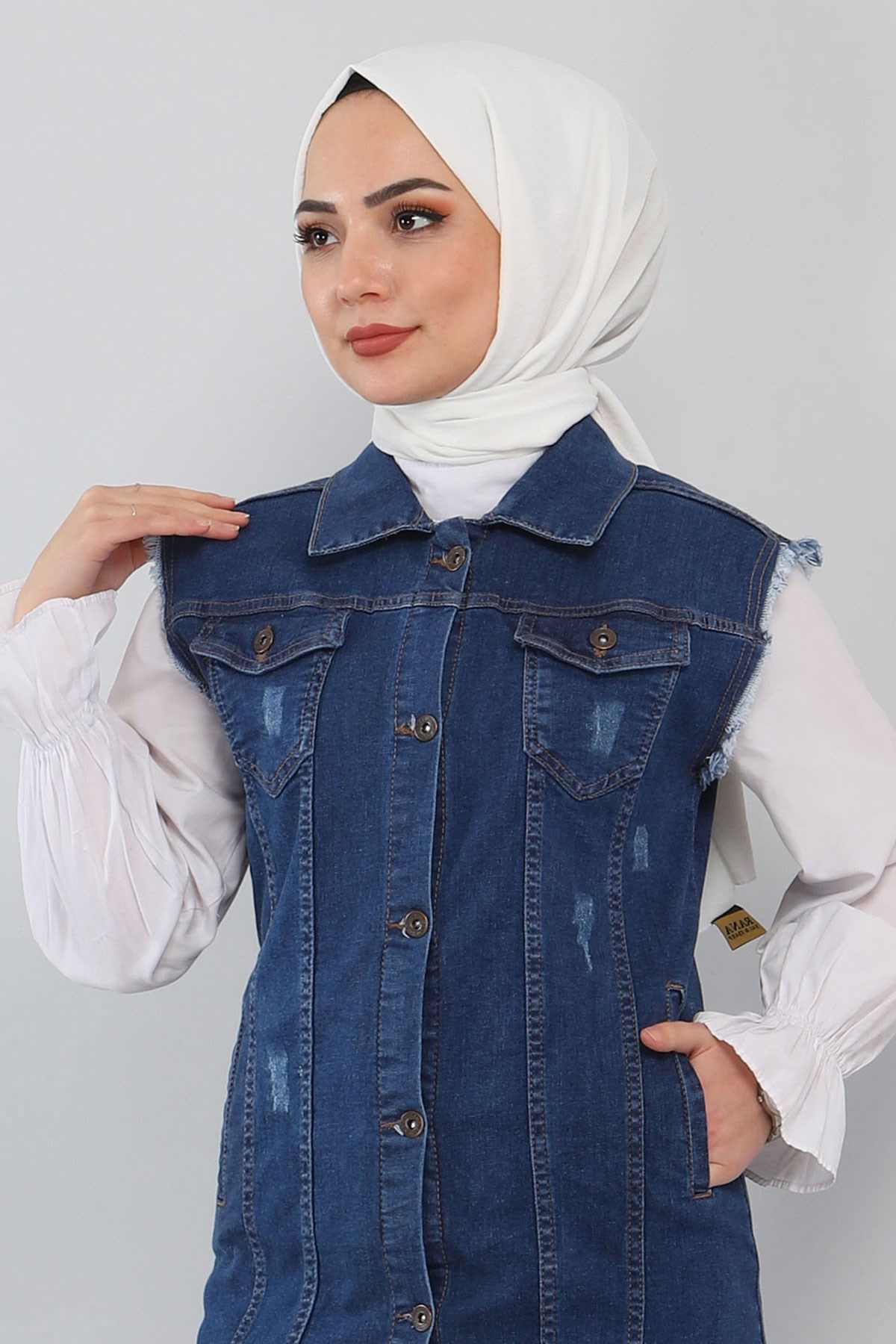Düğmeli Kot Yelek Koyu Kot 6014