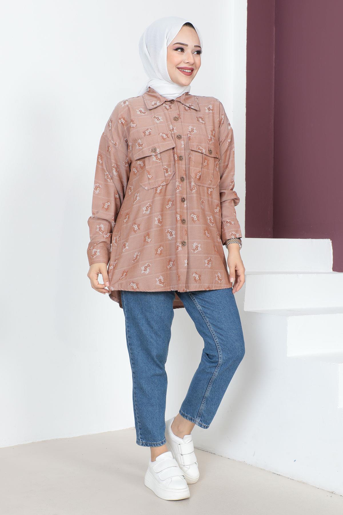 Düğmeli Oversize Gömlek Gül Kurusu 6072
