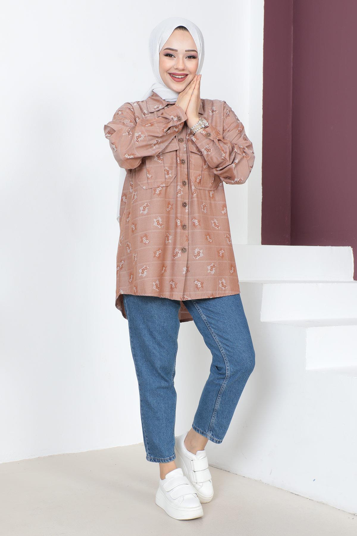 Düğmeli Oversize Gömlek Gül Kurusu 6072