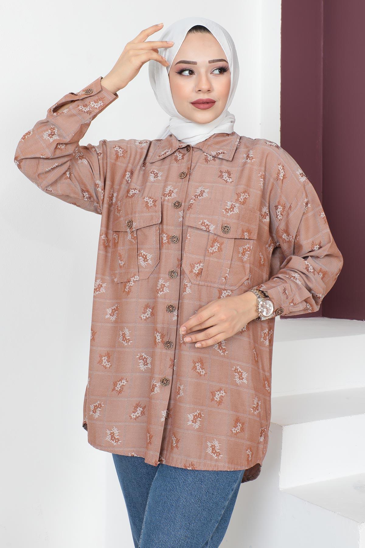 Düğmeli Oversize Gömlek Gül Kurusu 6072