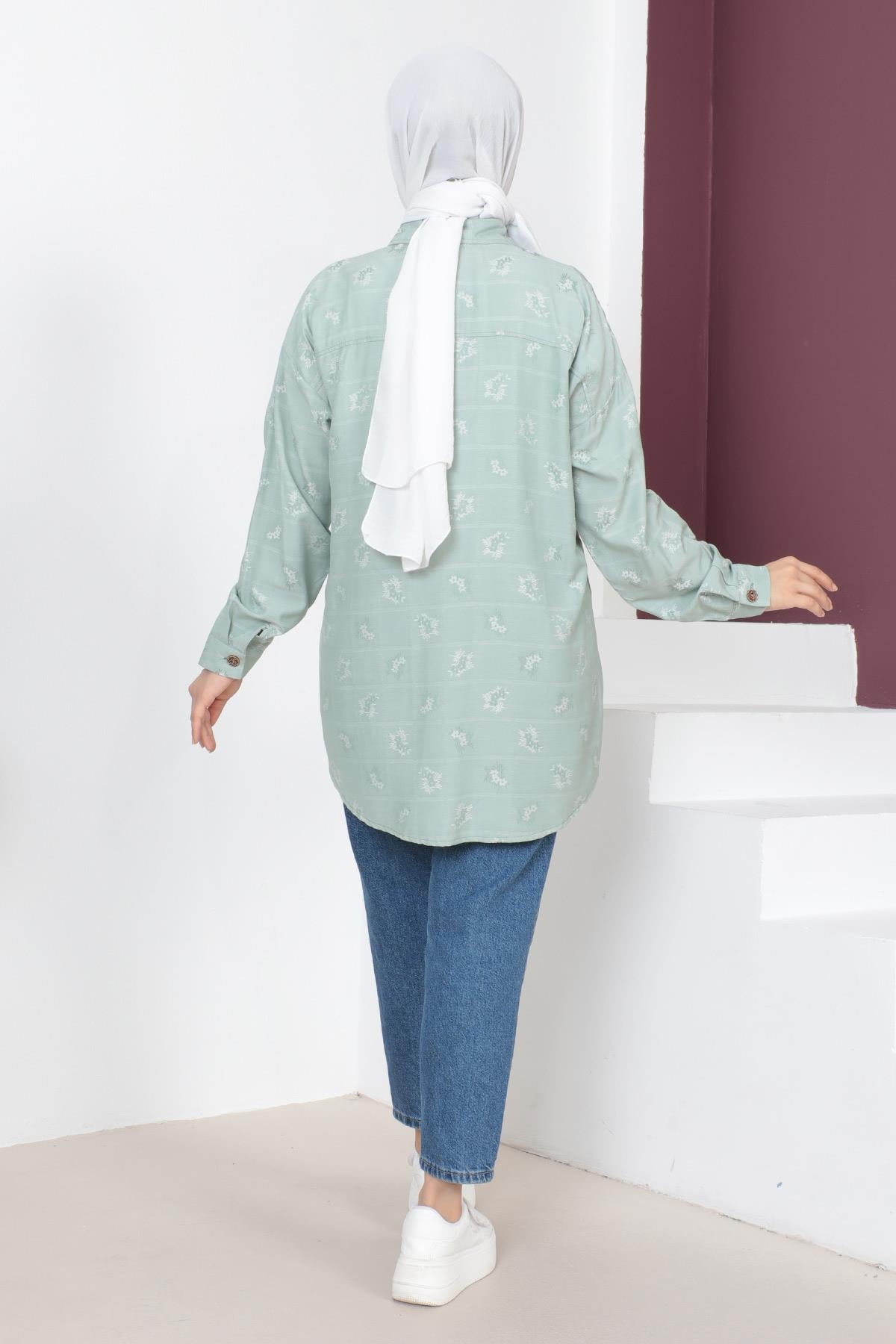 Düğmeli Oversize Gömlek Mint 6072