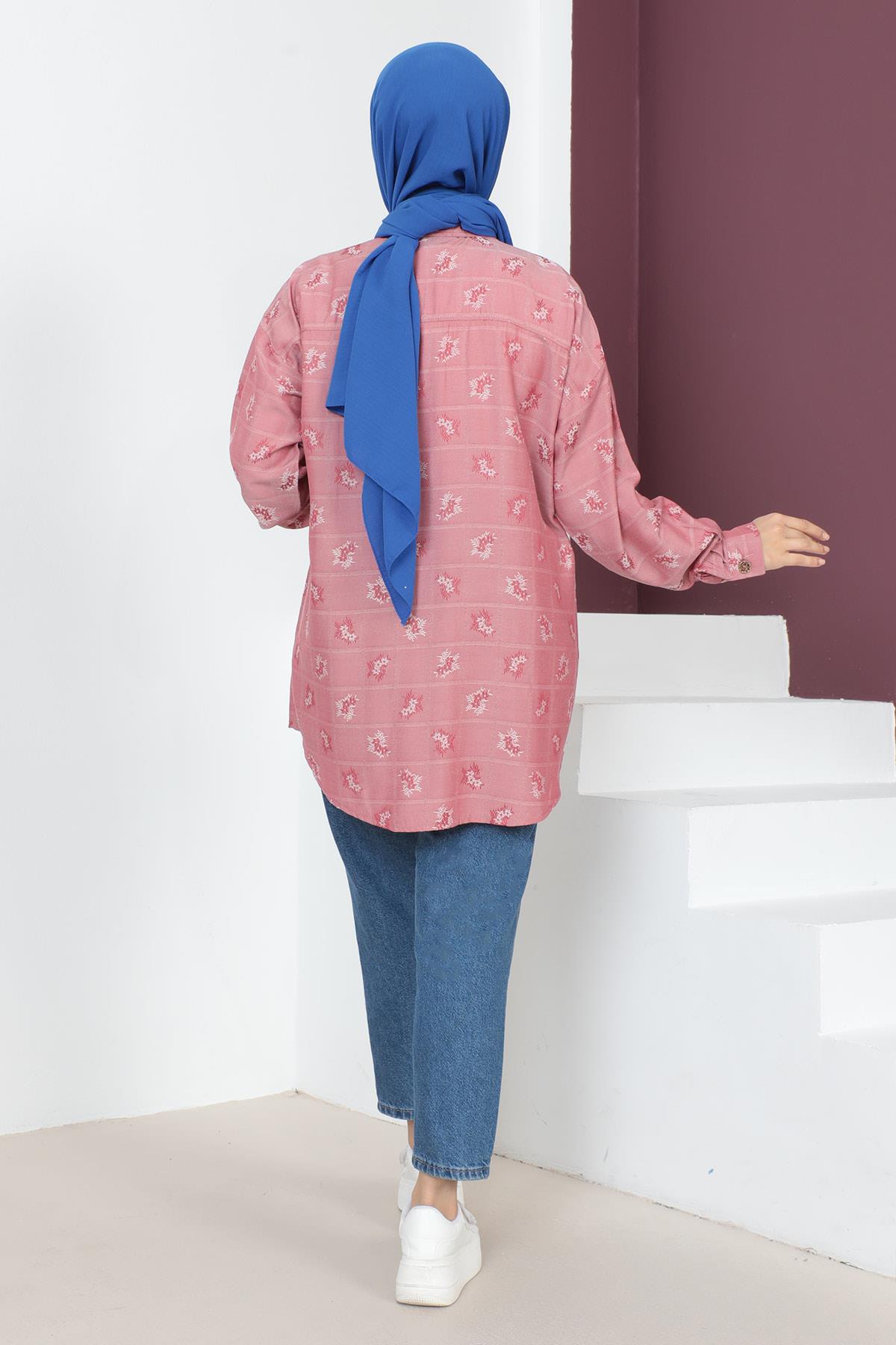 Düğmeli Oversize Gömlek Pembe 6072