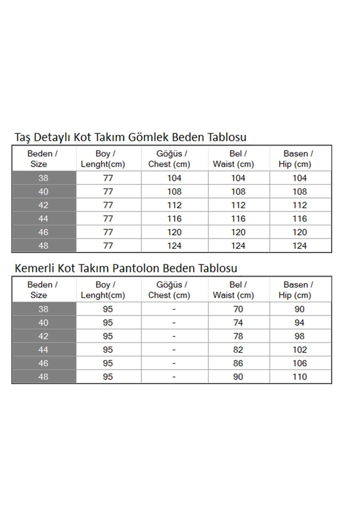 Düğmeli Taş Detaylı Kot Takım Mavi 19285