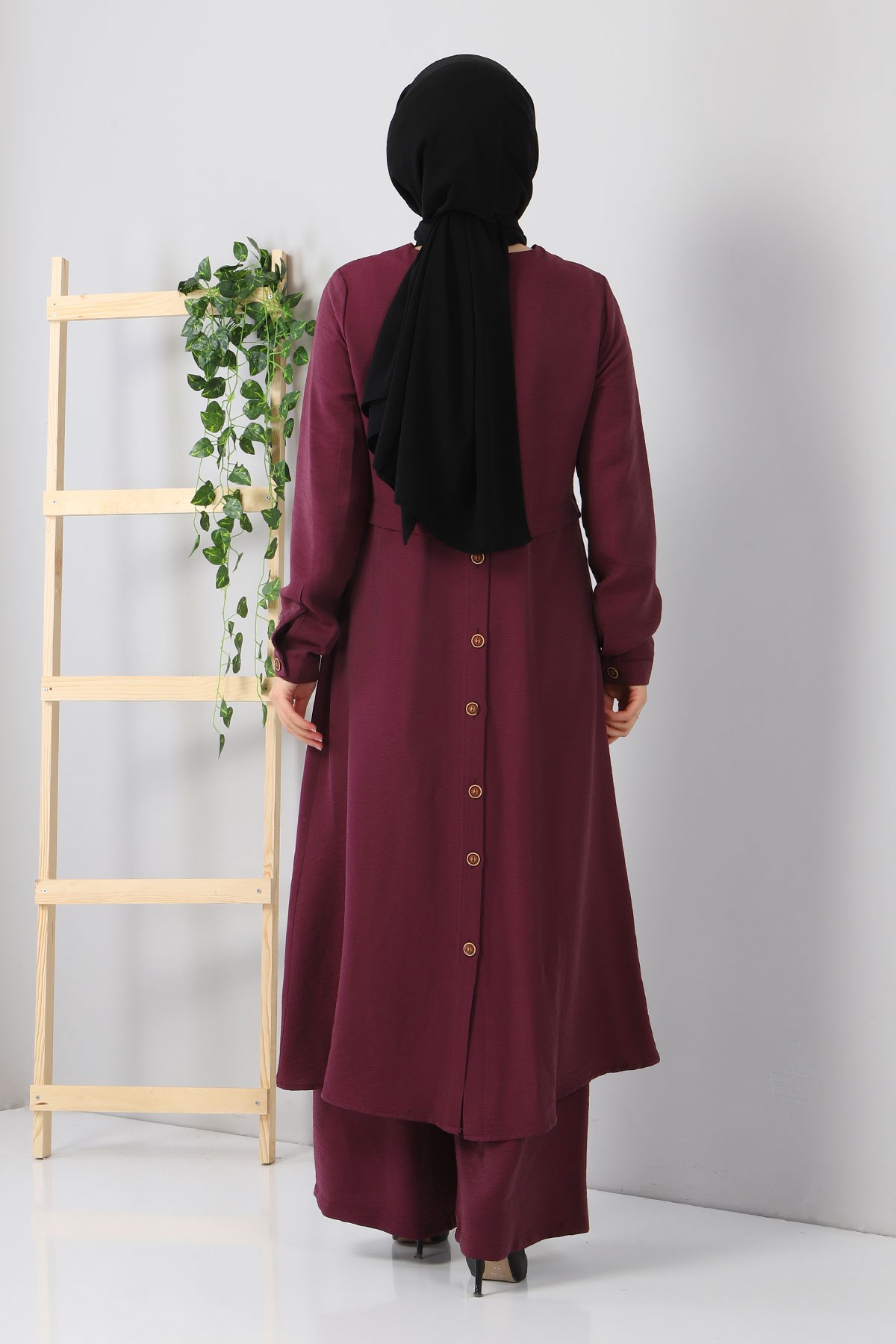 Düğmeli Tesettür Kombin Mürdüm 10359