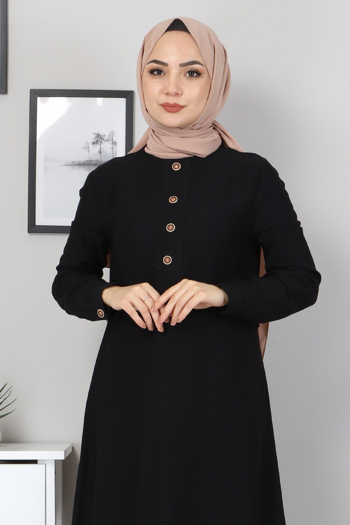Düğmeli Tesettür Kombin Siyah 10359