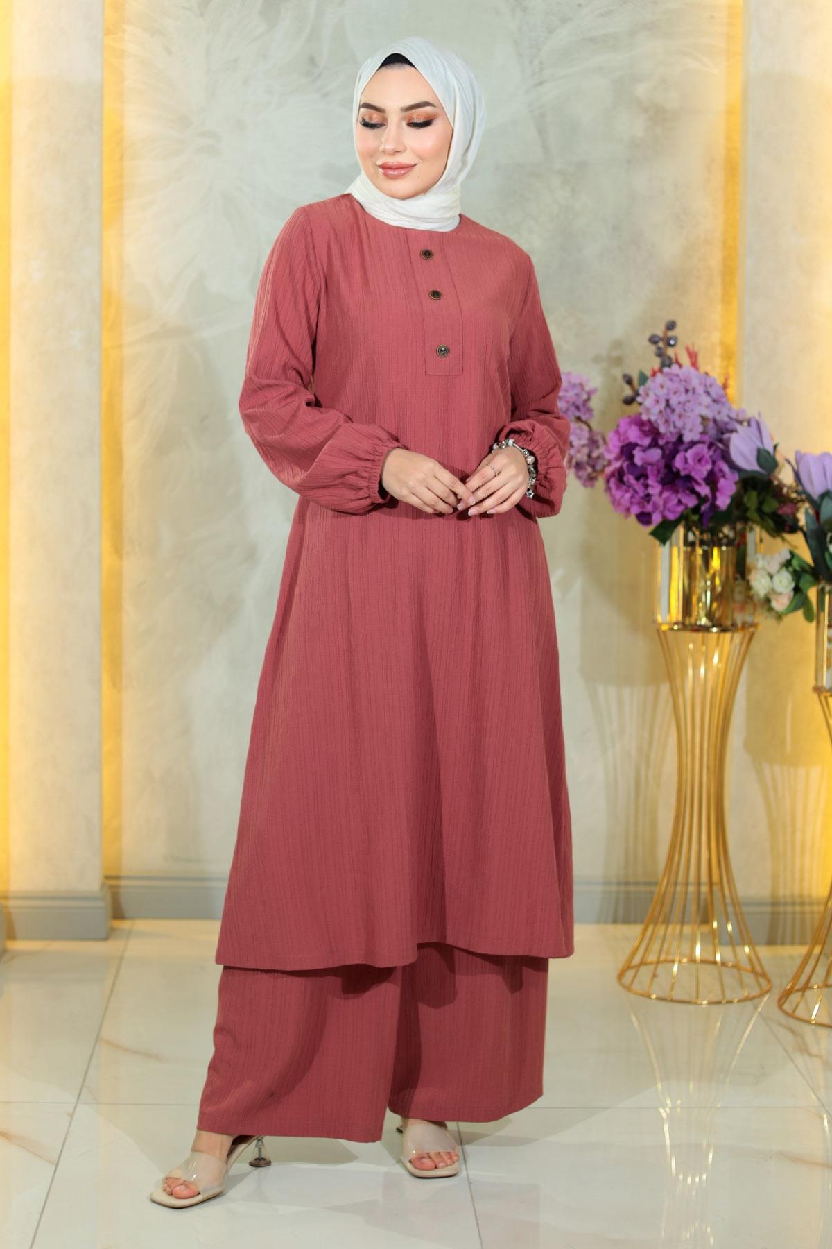 Düğmeli Tesettür Takım Gül Kurusu Gül Kurusu MSW10358-2