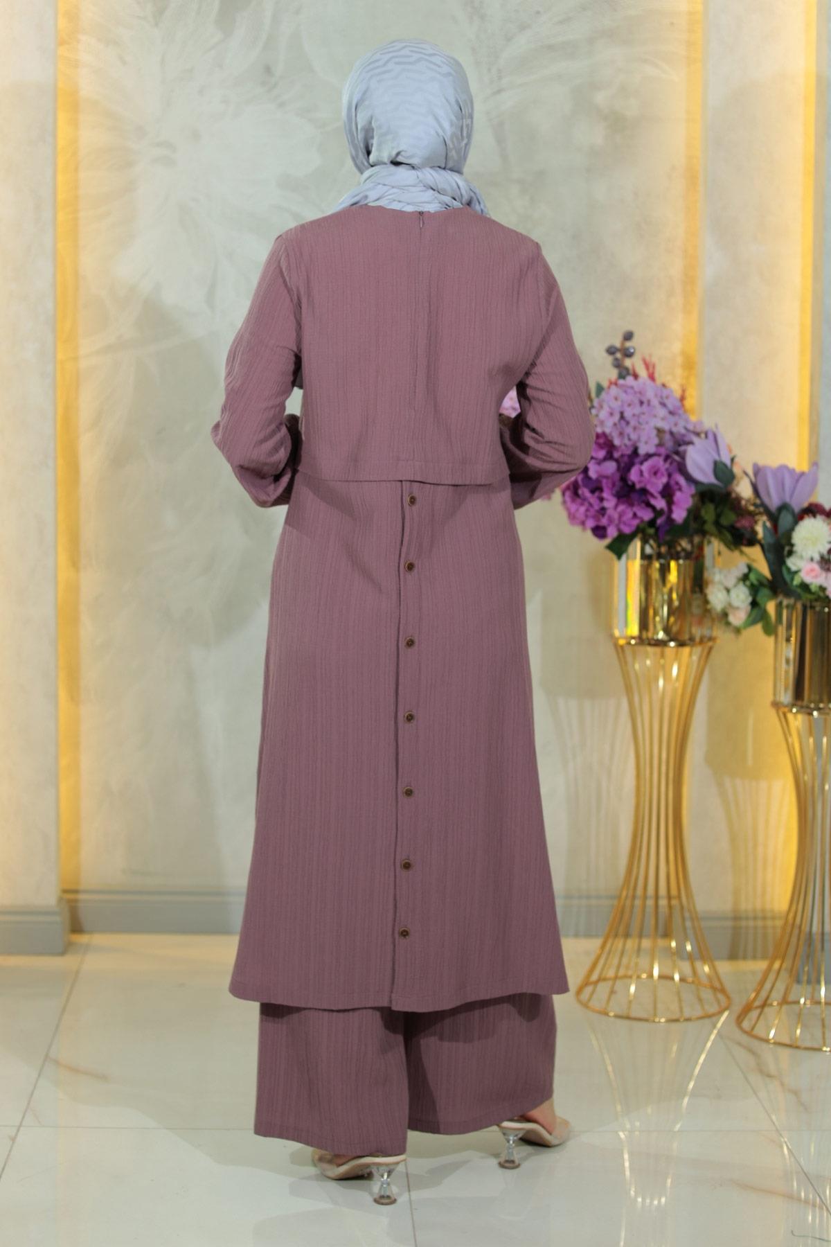 Düğmeli Tesettür Takım Lila Lila MSW10358-6