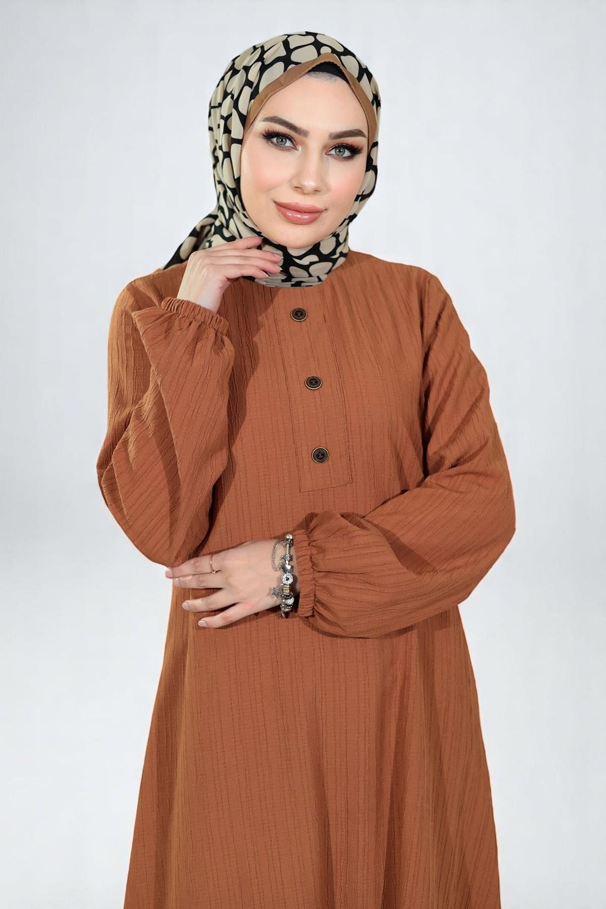 Düğmeli Tesettür Takım Taba 10358