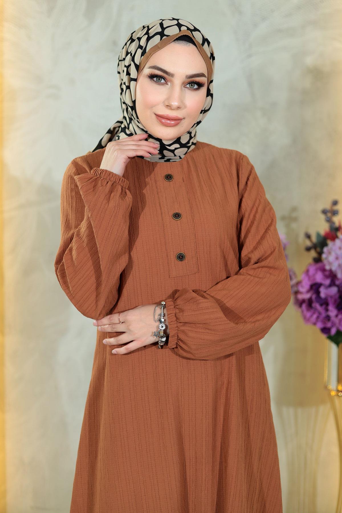 Düğmeli Tesettür Takım Taba Taba MSW10358-5